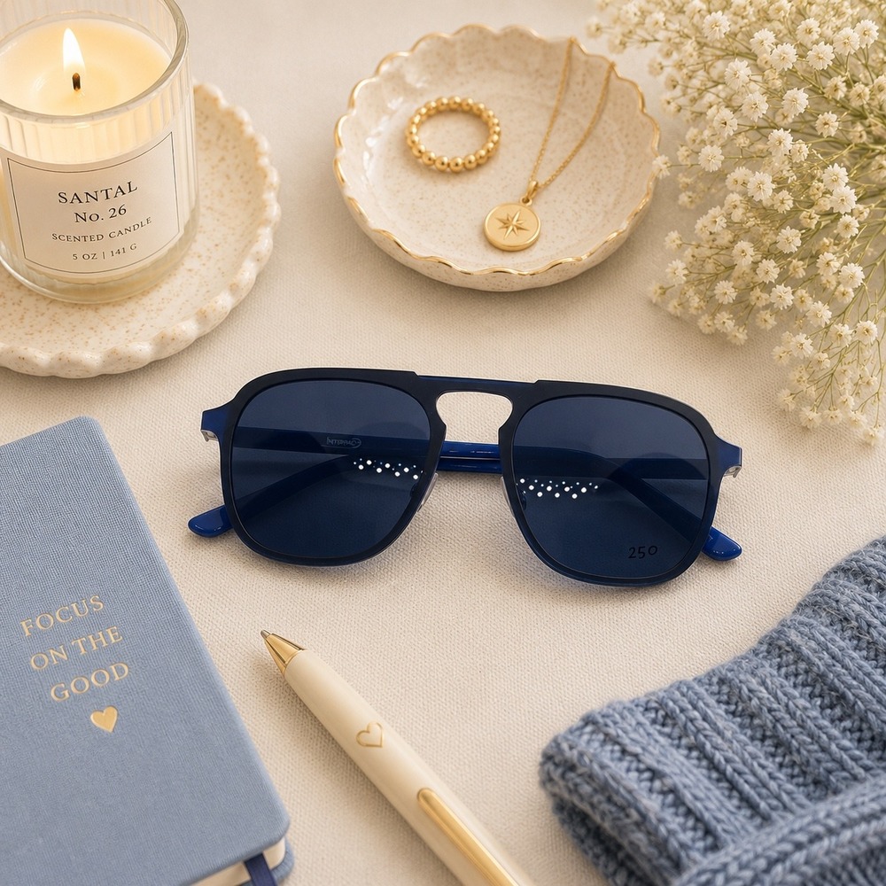 Men's Blue Pilot Aviator Sunglasses with Magnetic Clip-On Lens